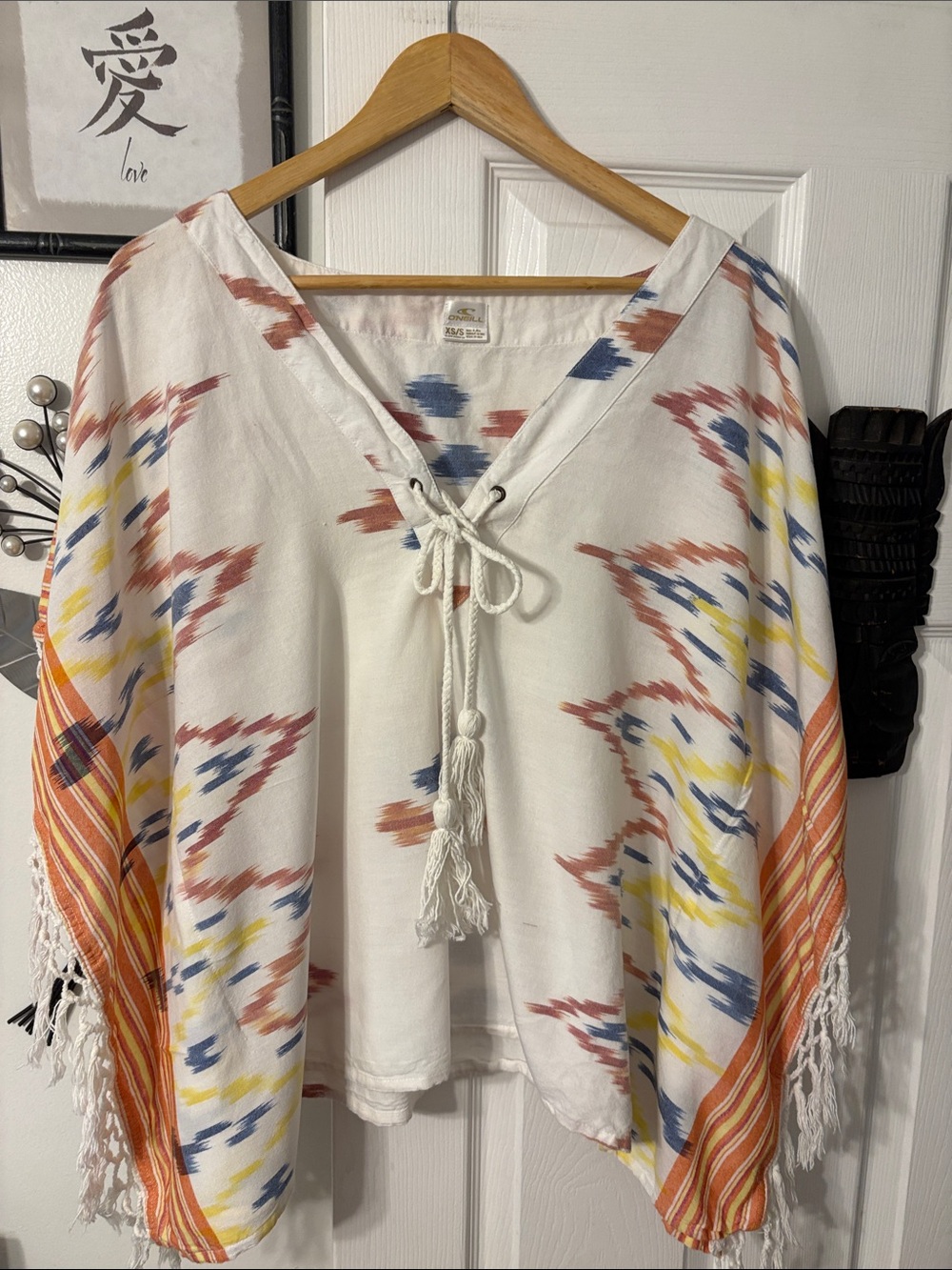 O'Neill White Tunic with Blue, Yellow & Orange Ikat Accents